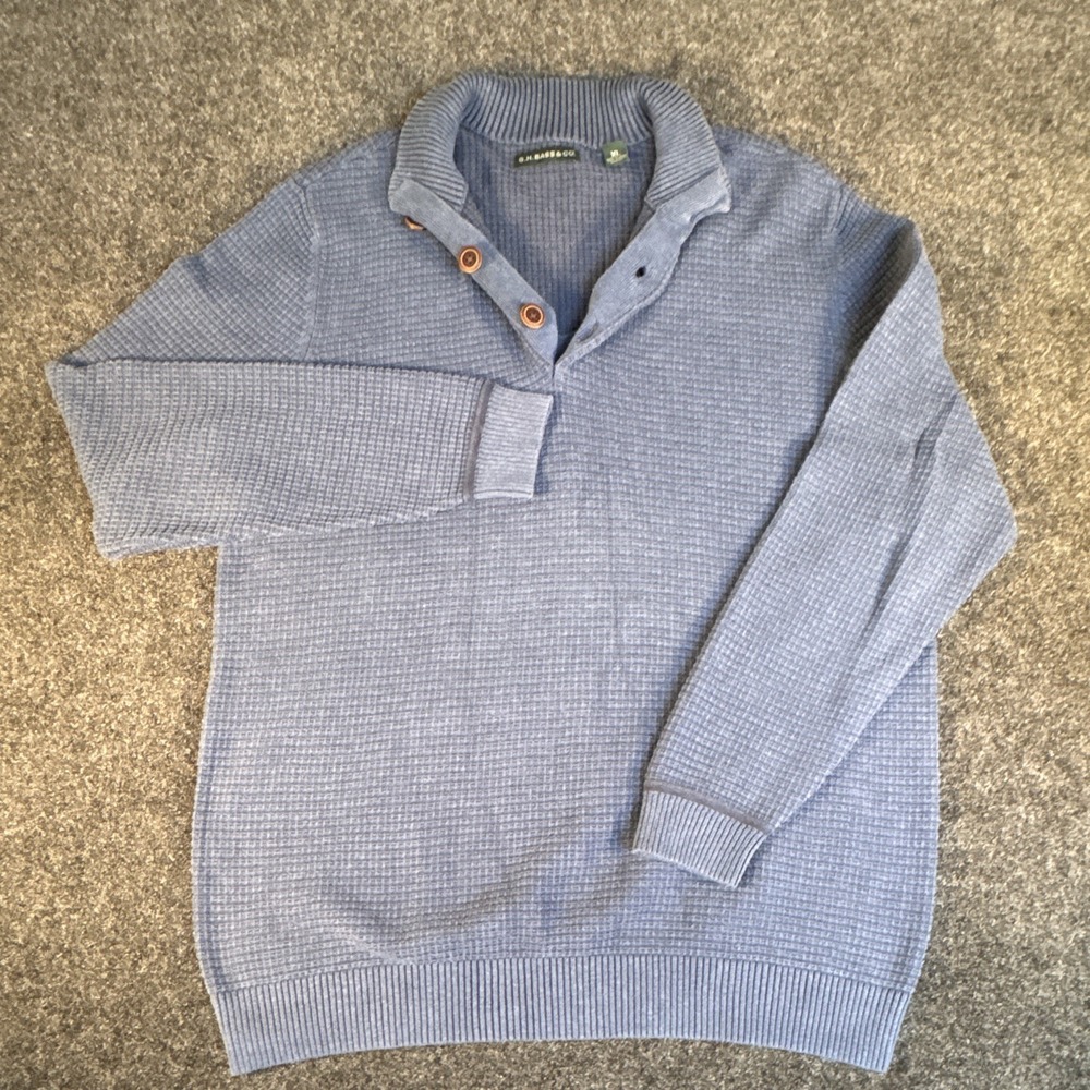 G.H. Bass & Co. Men's Pullover Sweater, XL, , Med Light Wash Blue Color, Cotton